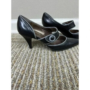 Peter Kent Vintage Black/Gray Mary Jane Button Vero Cudio 36.5 US 6.5 Excellent